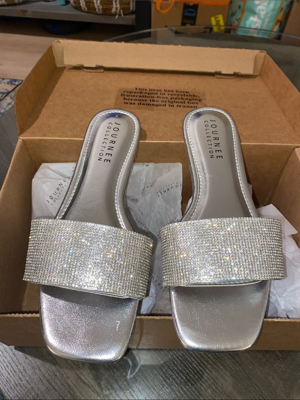 Journee Collection Silver Crystal Slide Mules